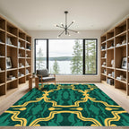 Emerald Gold Baroque Damask Rug