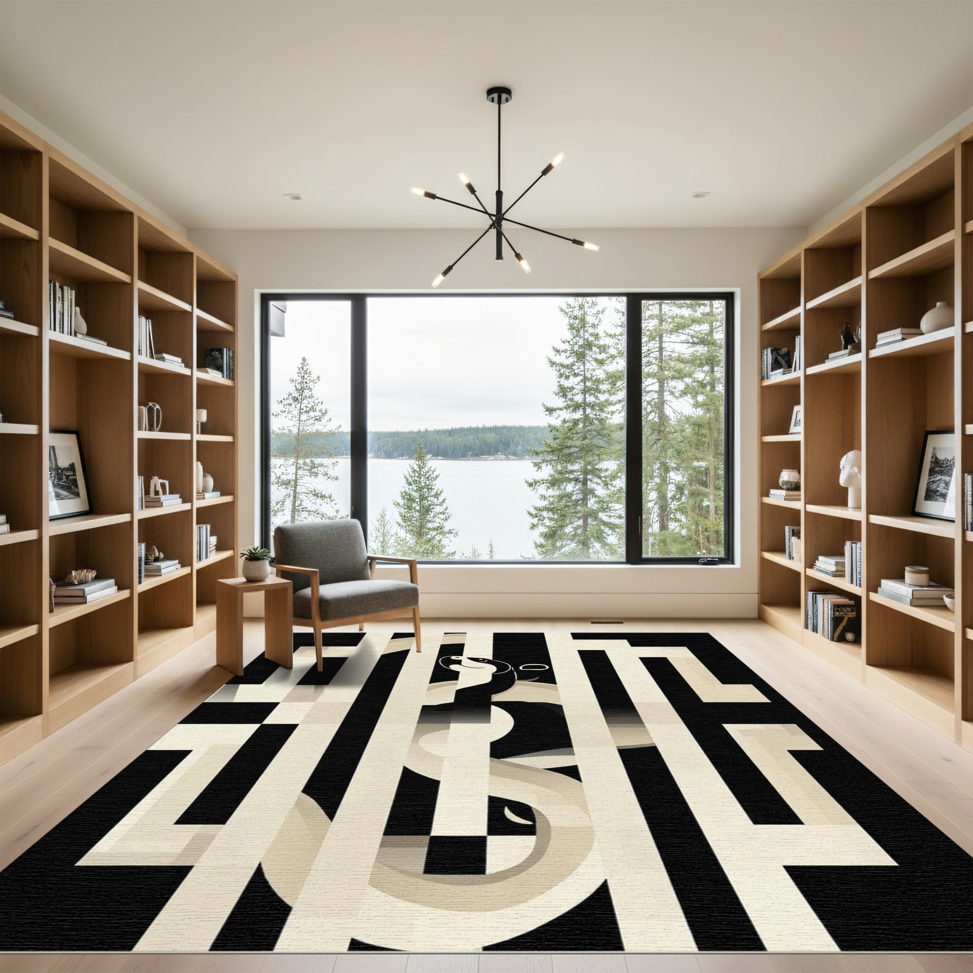 Monochrome Maze Serpent Rug