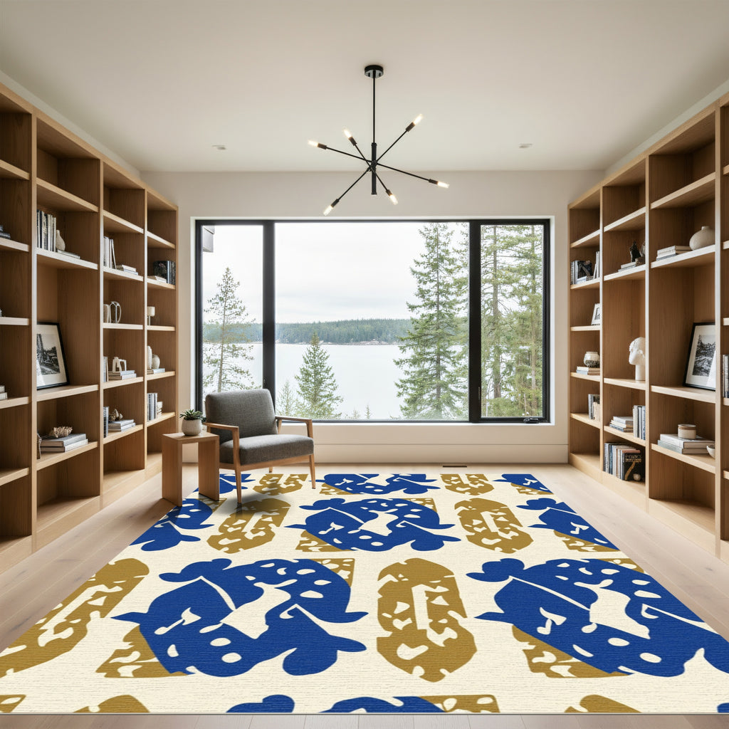 Bold Blue Abstract Organic Shapes Rug