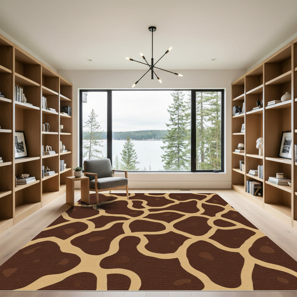 Brown tan organic giraffe spots Rug
