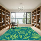 Teal Lime Leaf Botanical Arrangement Rug