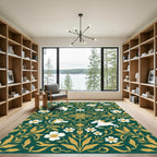 Enchanted Green Unicorn Floral Embrace Rug