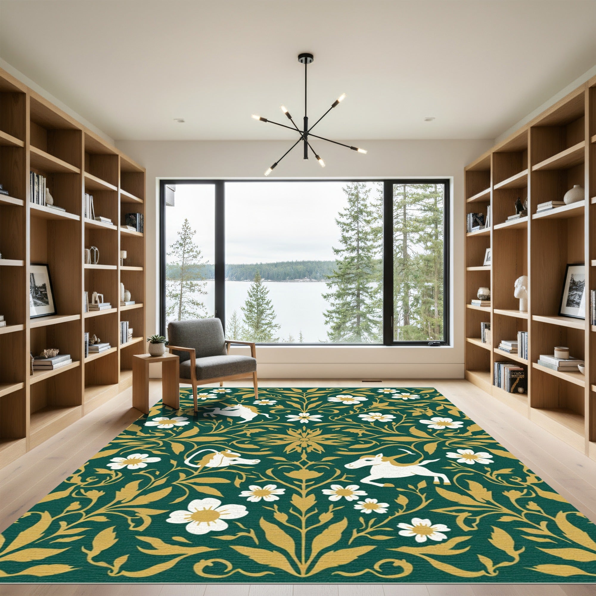 Enchanted Green Unicorn Floral Embrace Rug