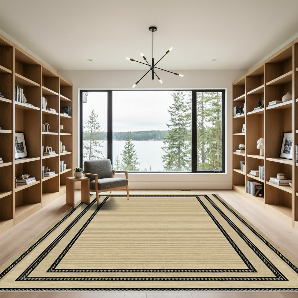 Tan Striped Bordered Classic Rug