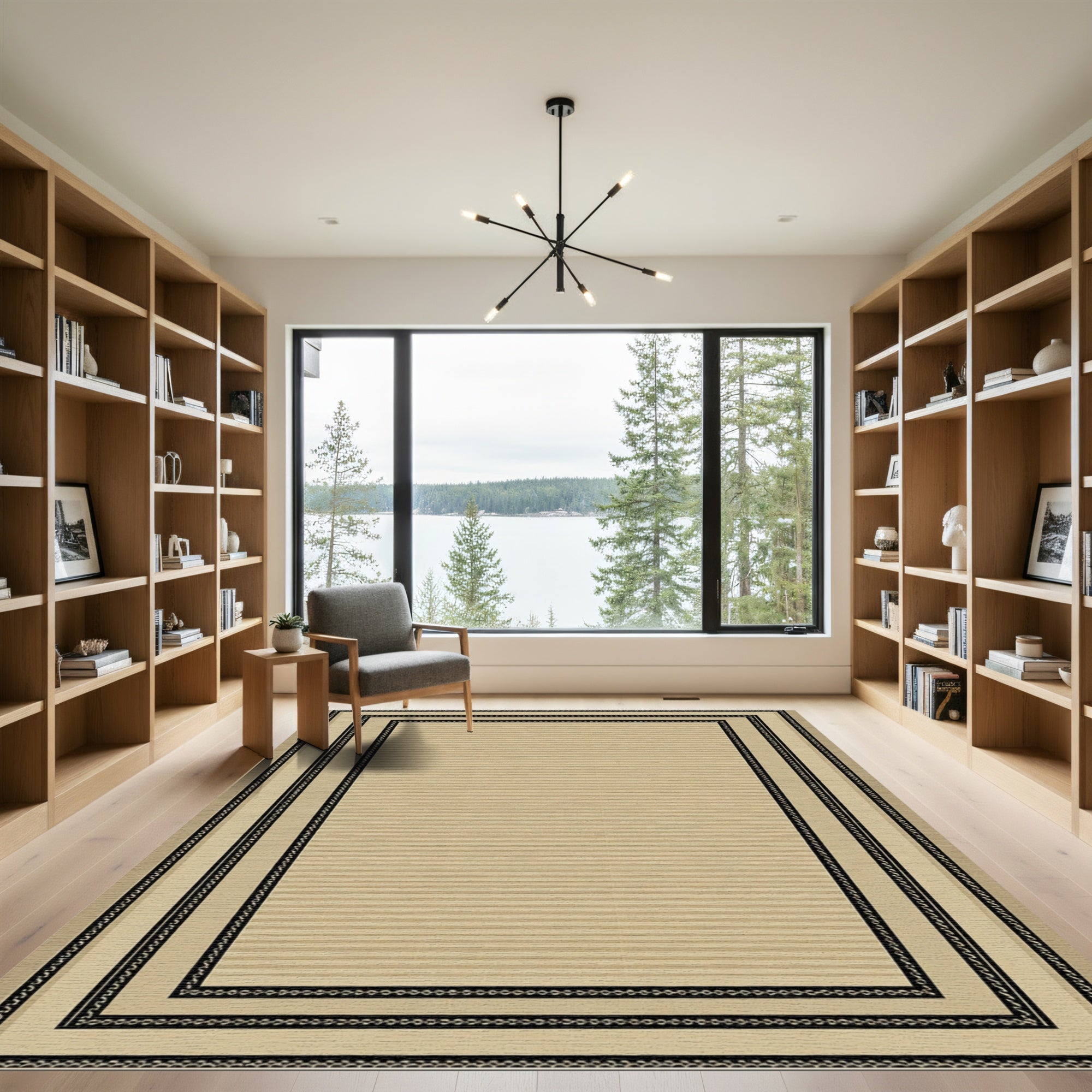 Tan Striped Bordered Classic Rug