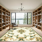 Elegant Green Floral Medallion Border Rug