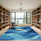 Deep Blue Abstract Wavy Landscape Rug