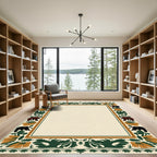 Forest Bears Orange Flowers Green Border Rug