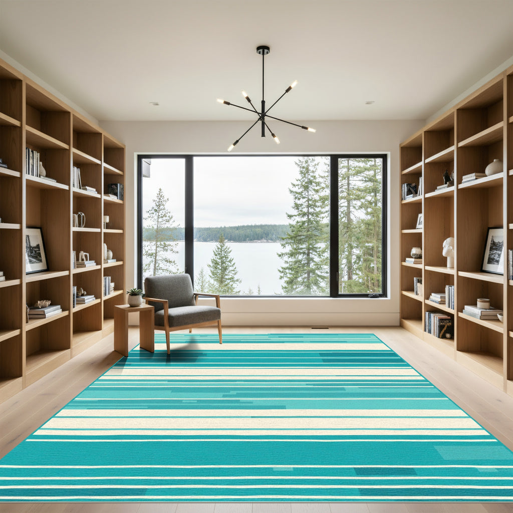 Abstract Teal Horizontal Stripe Rug