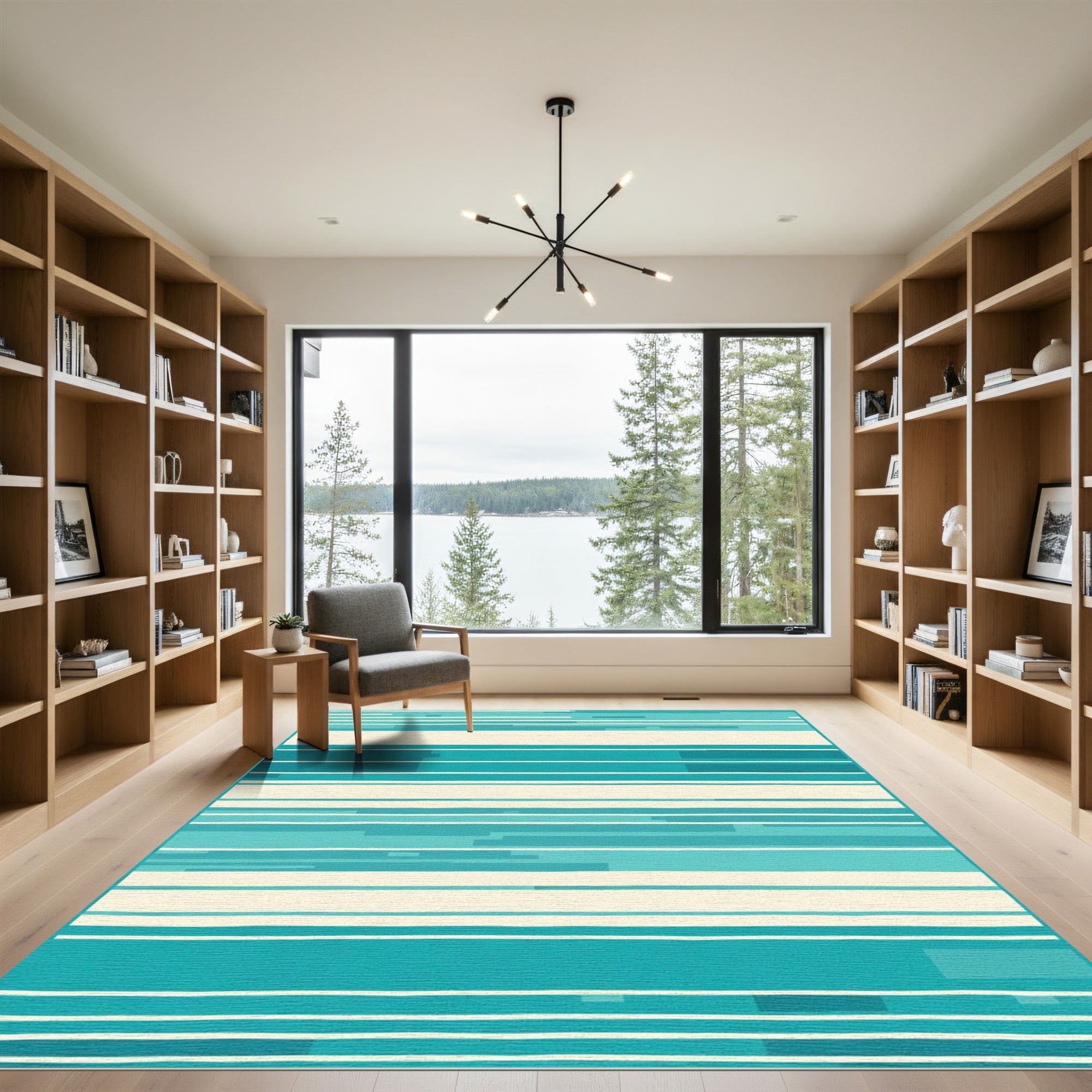 Abstract Teal Horizontal Stripe Rug