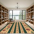 Crimson Green Striped Fish Botanical Rug