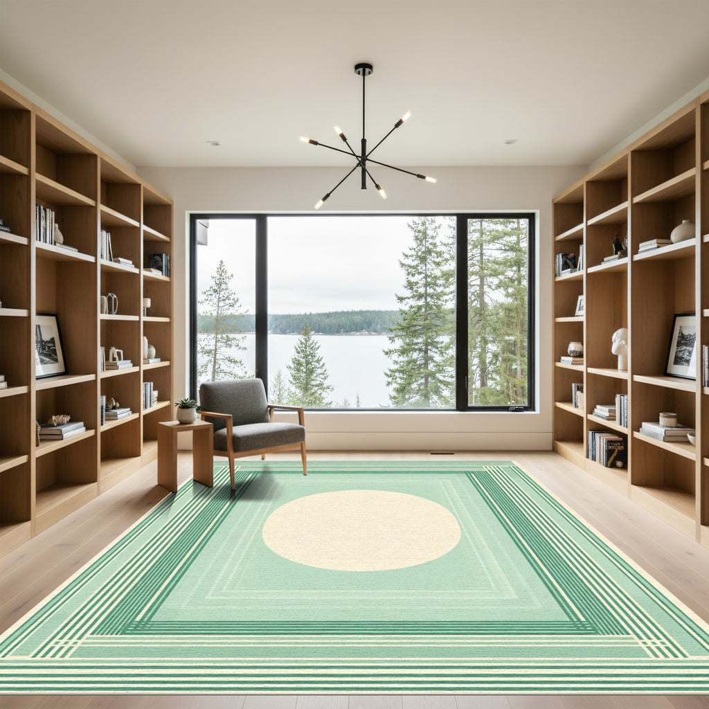 Cool Mint Geometric Layered Circle Rug