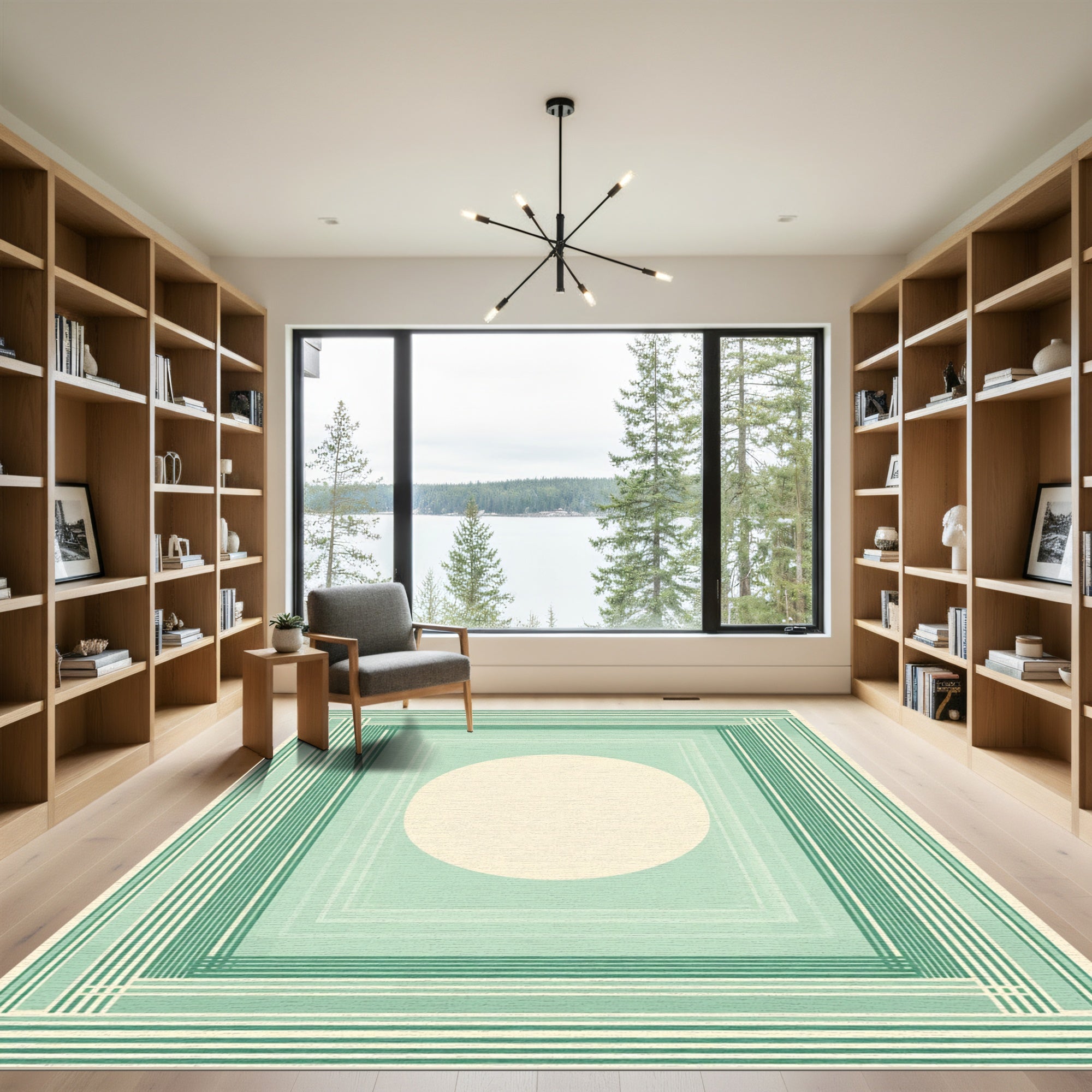 Cool Mint Geometric Layered Circle Rug