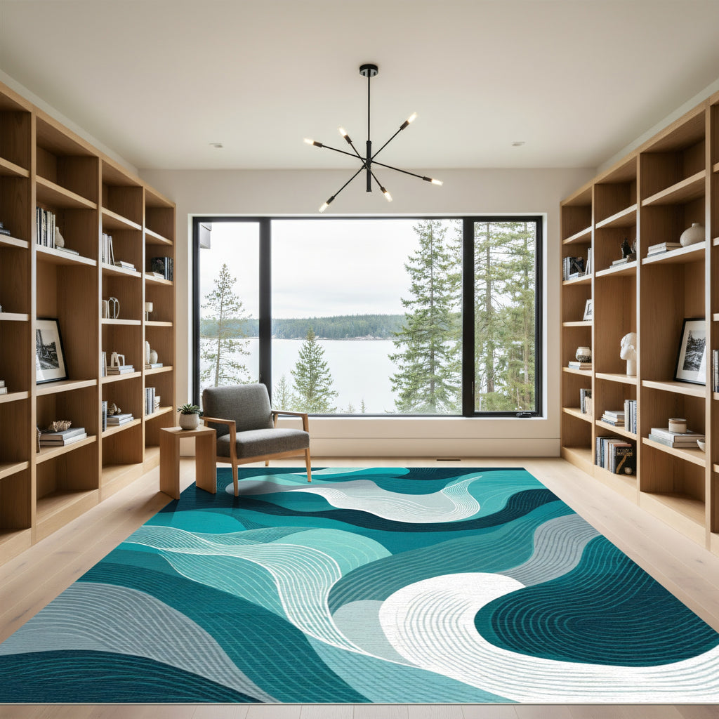 Oceanic Teal Abstract Swirls Rug