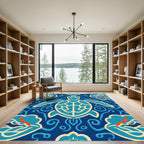 Coastal Turtle Wave Medallion Blue Rug