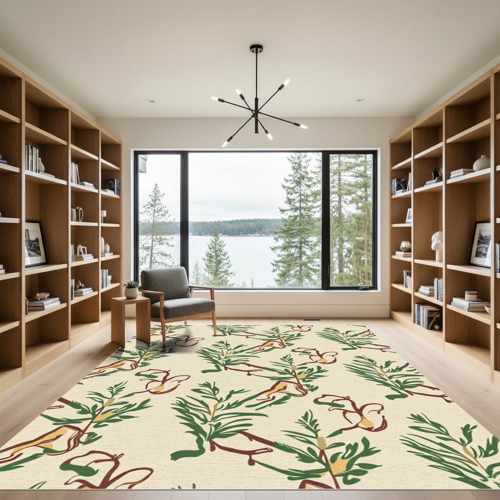 Earthy Cream Botanical Sketch Rug