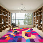 Vibrant Pink Geometric Mid Century Rug