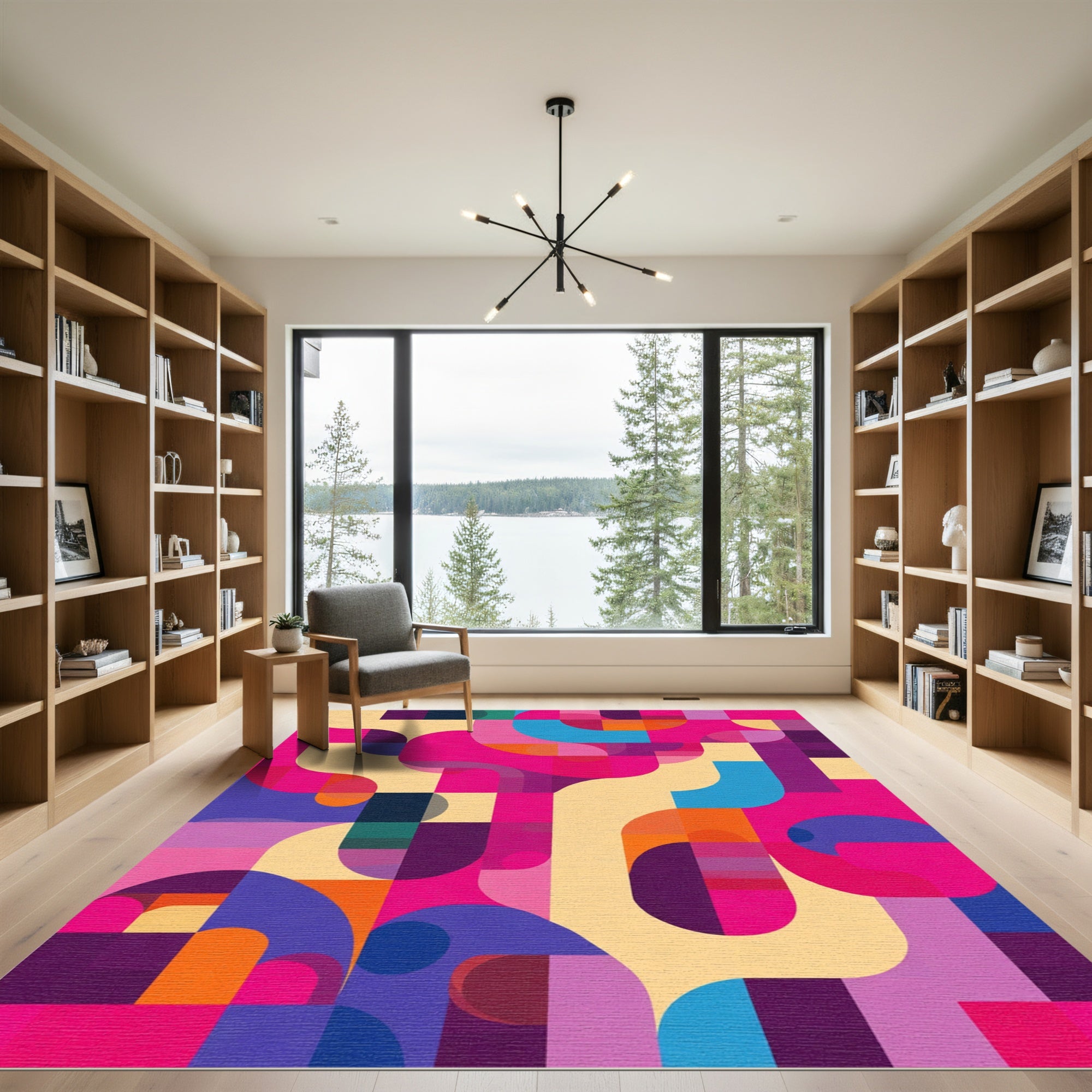 Vibrant Pink Geometric Mid Century Rug