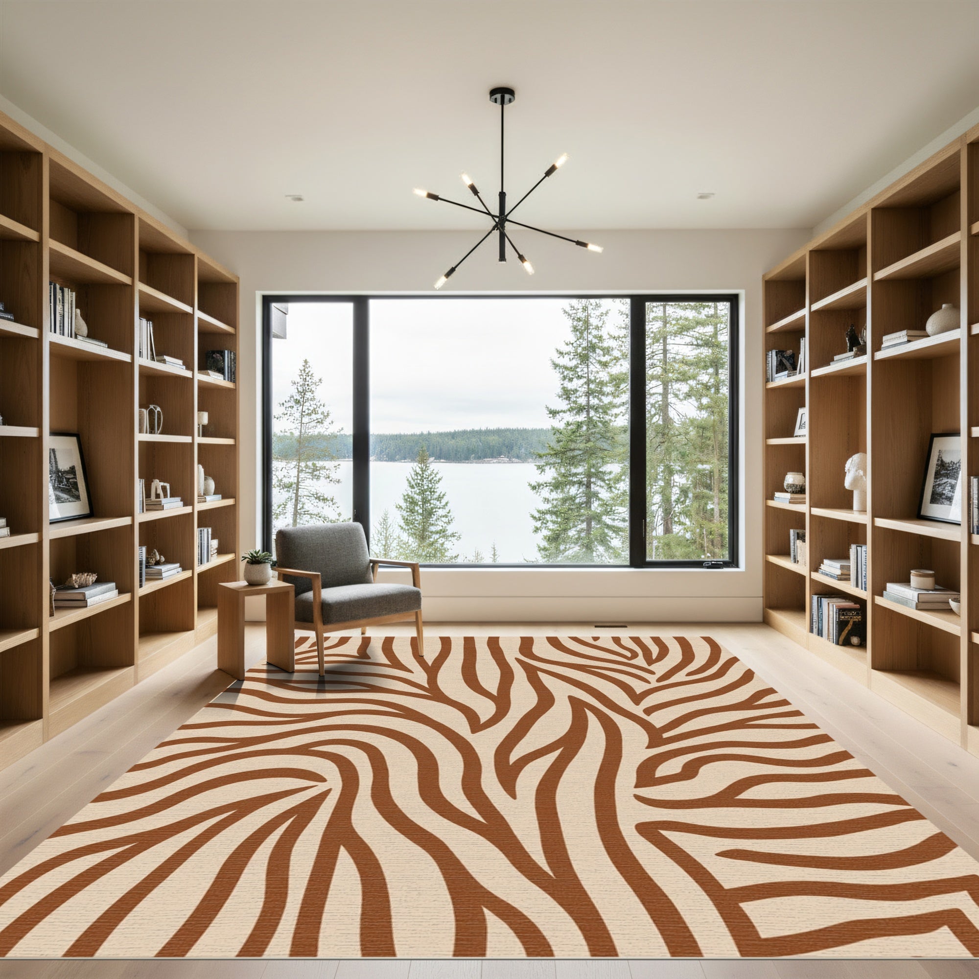 Earthy Tone Abstract Zebra Stripes Rug