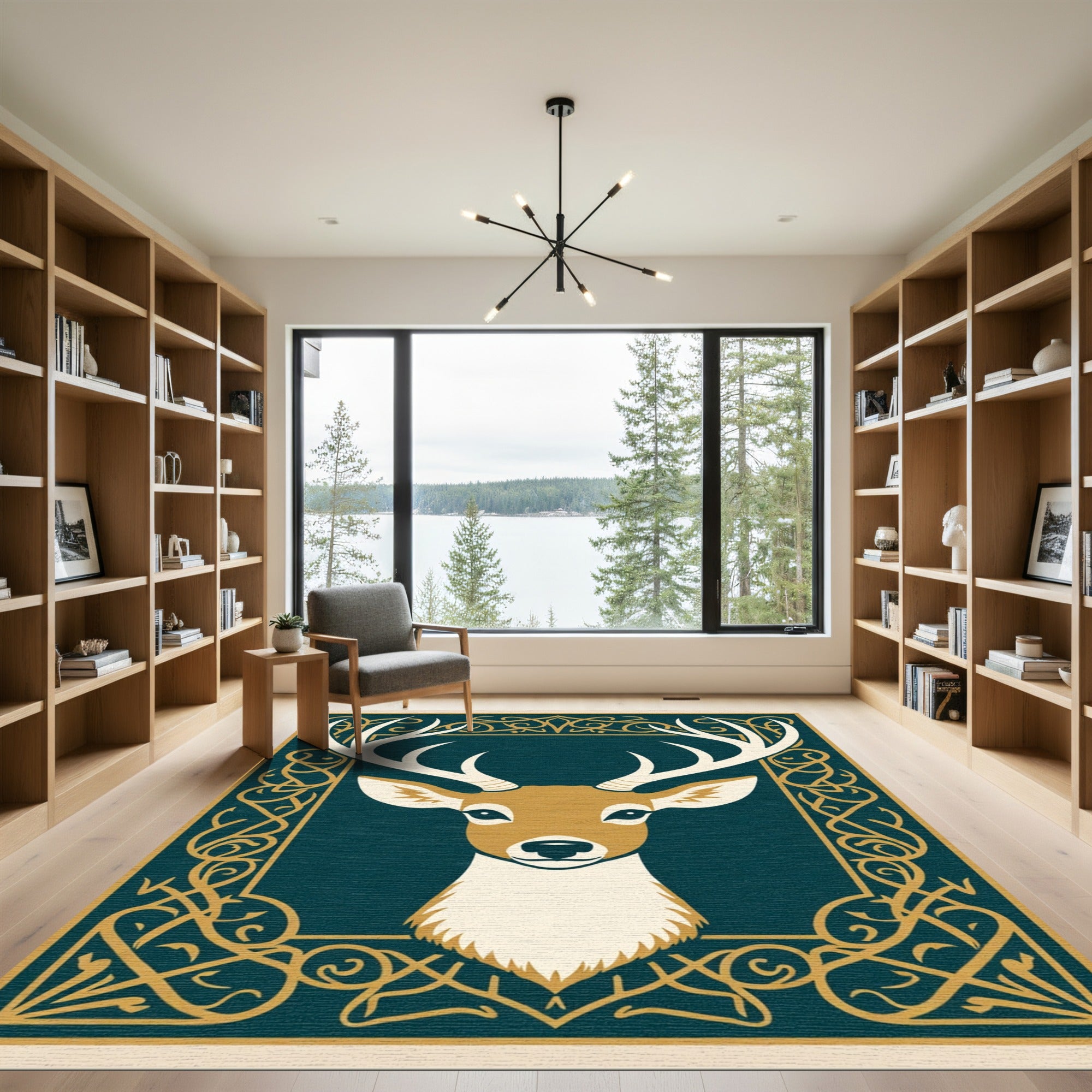 Golden Stag Celtic Knot Art Rug