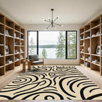Cream Black Swirling Abstract Lines Rug