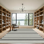 Bold Black White Linear Stripe Rug