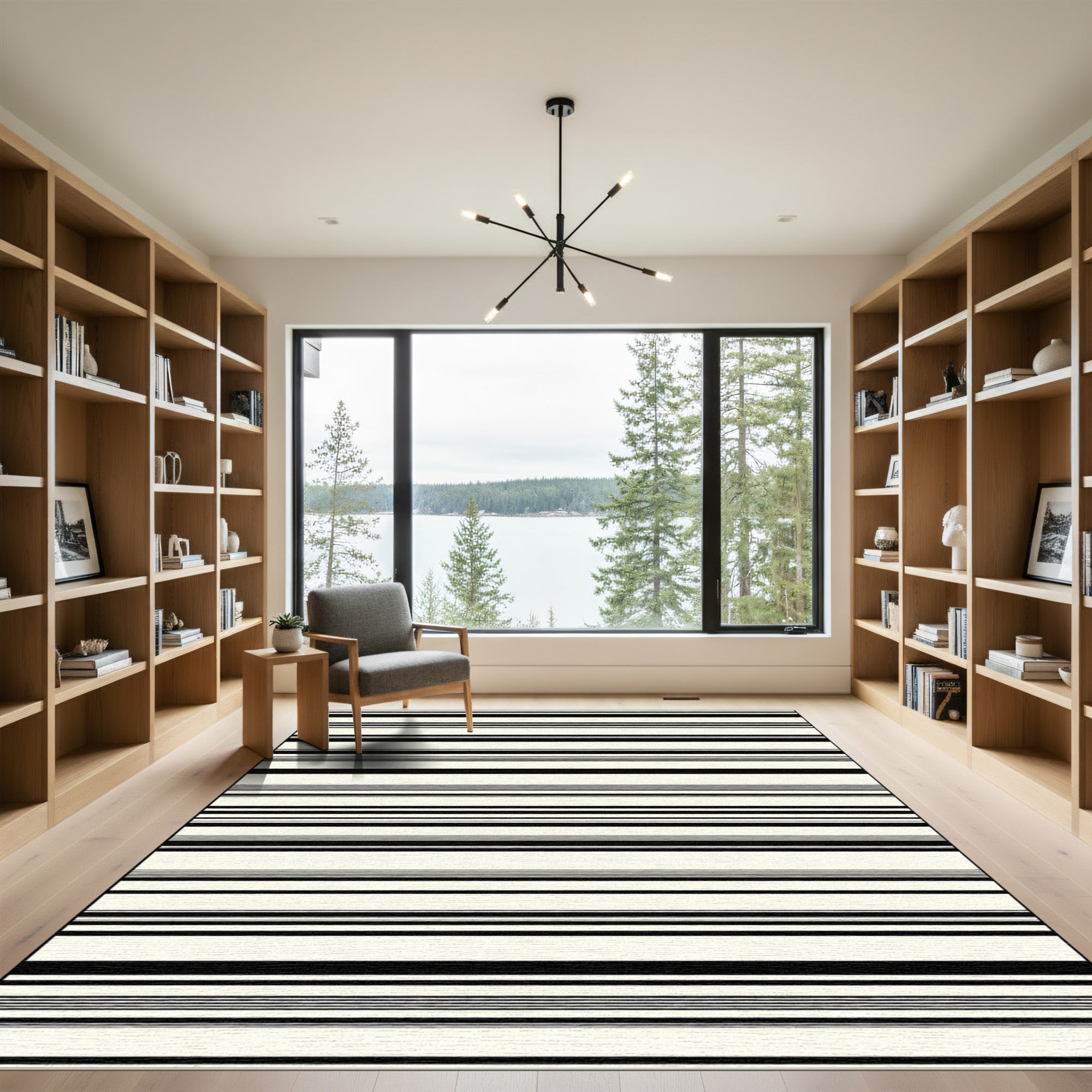 Bold Black White Linear Stripe Rug