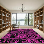 Vivid Pink Black Organic Swirl Rug