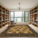 Golden Ochre Leaf Border Rug