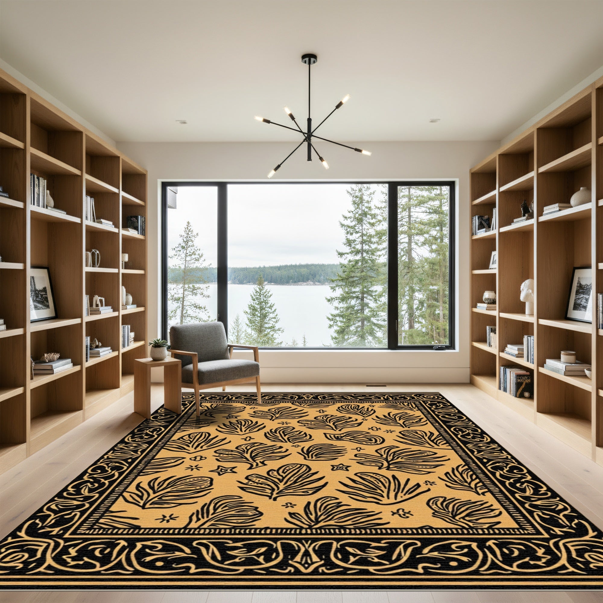 Golden Ochre Leaf Border Rug