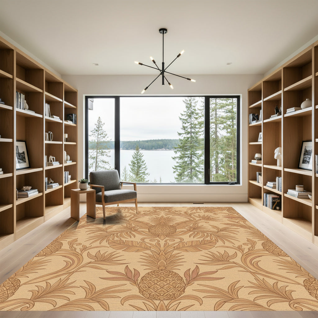 Tuscan Tan Pineapple Botanical Damask Rug