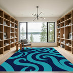 Teal Swirls On Navy Ocean Rug