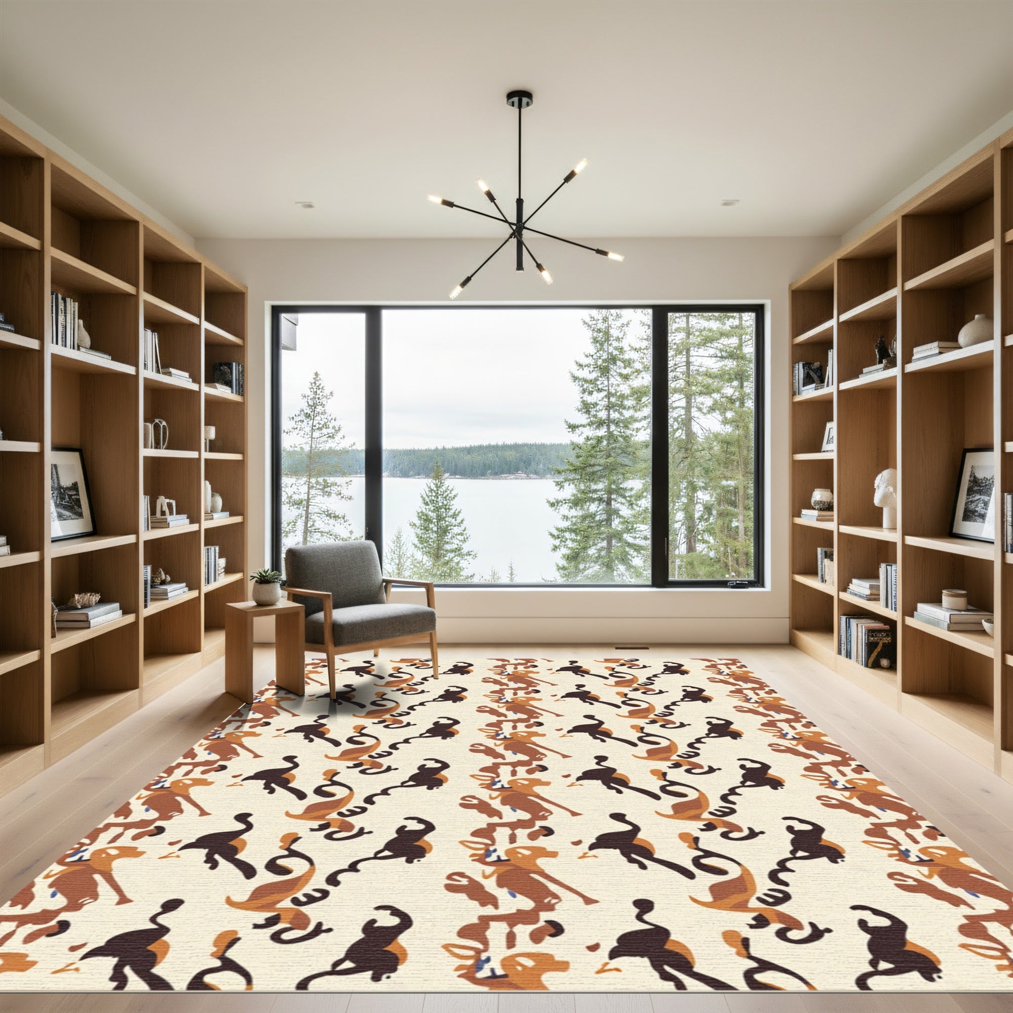 Earthy Brown Abstract Dancing Figures Rug