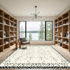Abstract Black White Speckled Border Rug