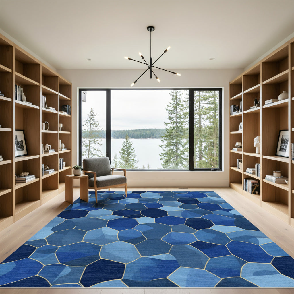 Deep Blue Geometric Tessellation Texture Rug