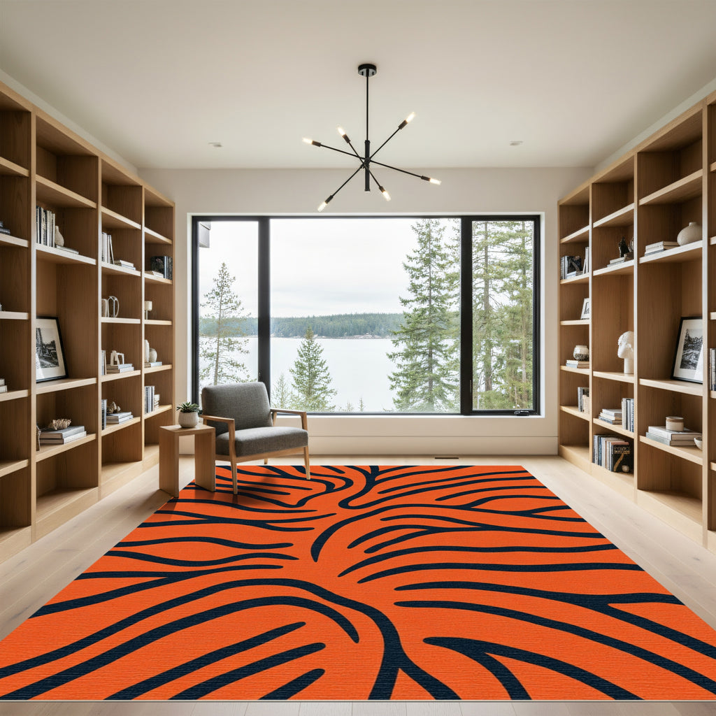 Fiery Orange Dark Animal Print Rug