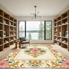 Pink Floral Golden Swirl Ornament Rug
