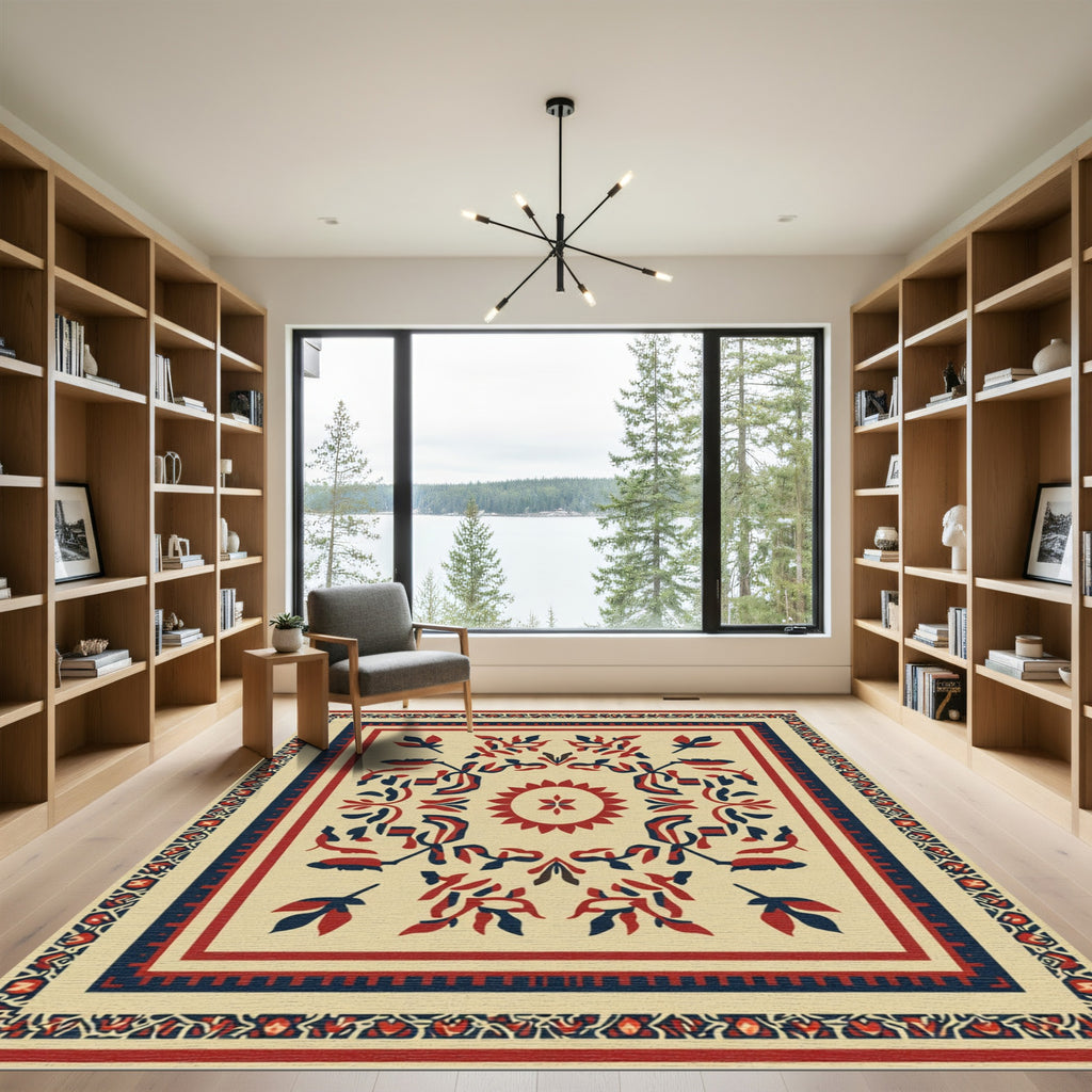 Crimson Navy Folk Medallion Rug