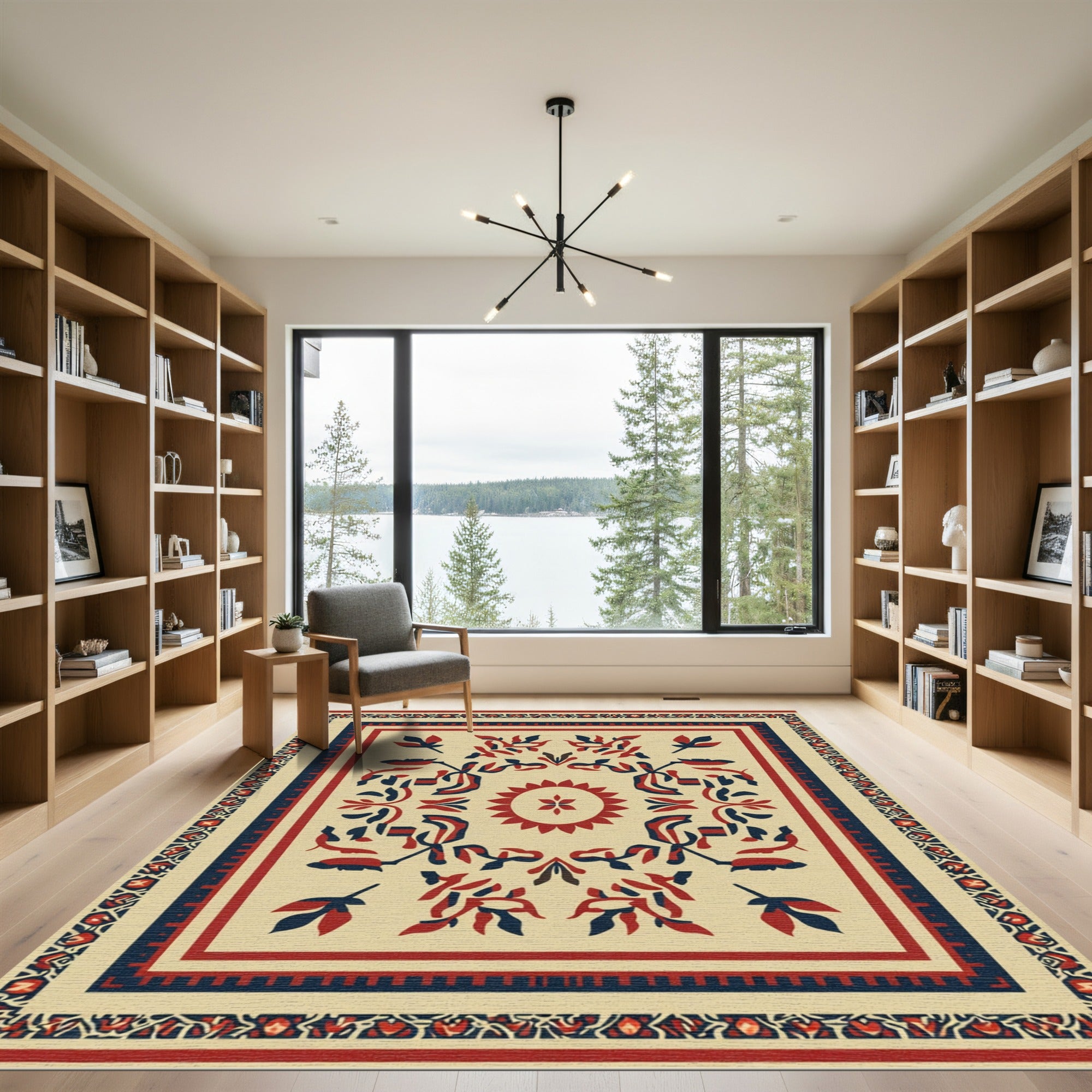 Crimson Navy Folk Medallion Rug