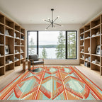 Terra Cotta Teal Diamond Stripe Rug