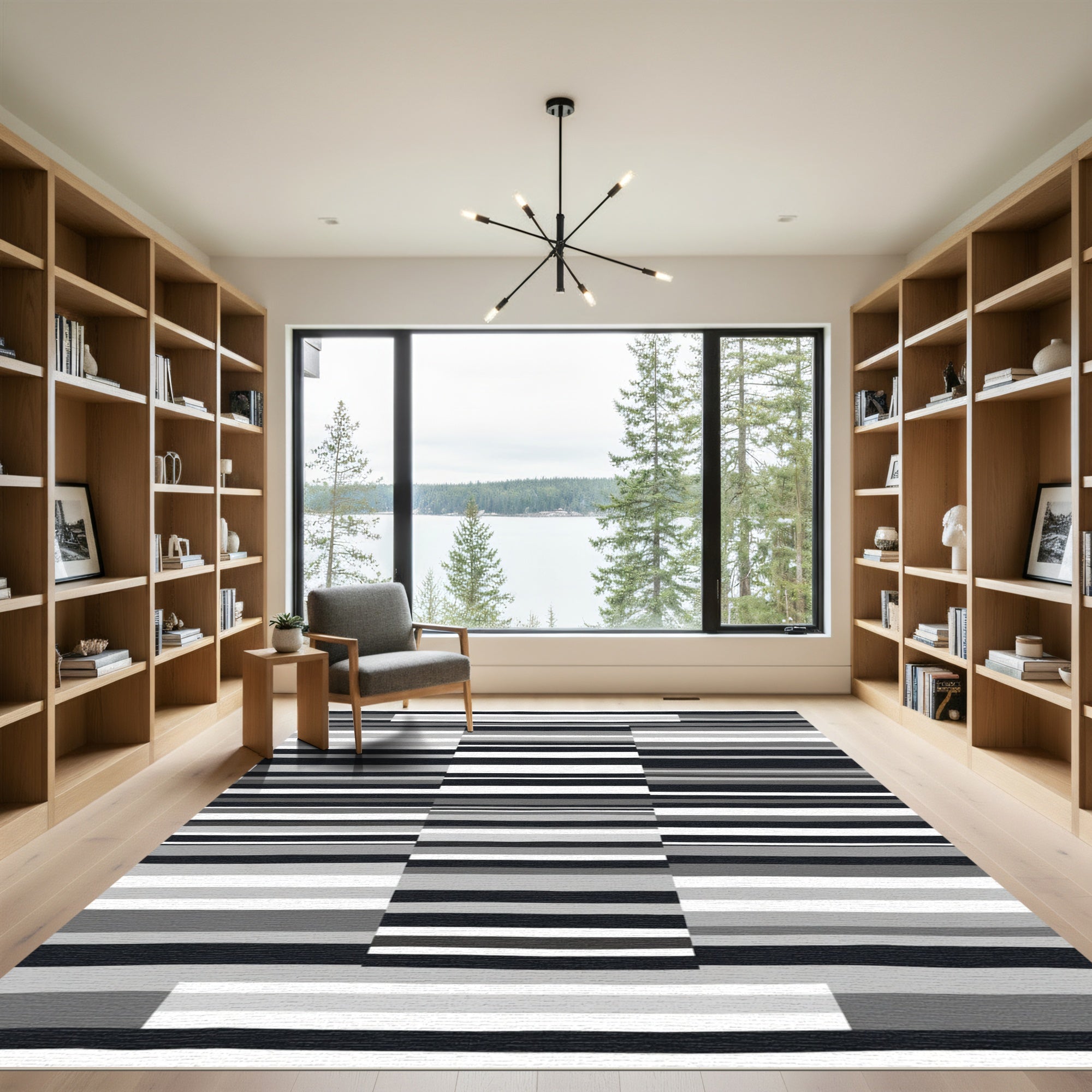 Monochromatic Striped Rectangular Block Rug