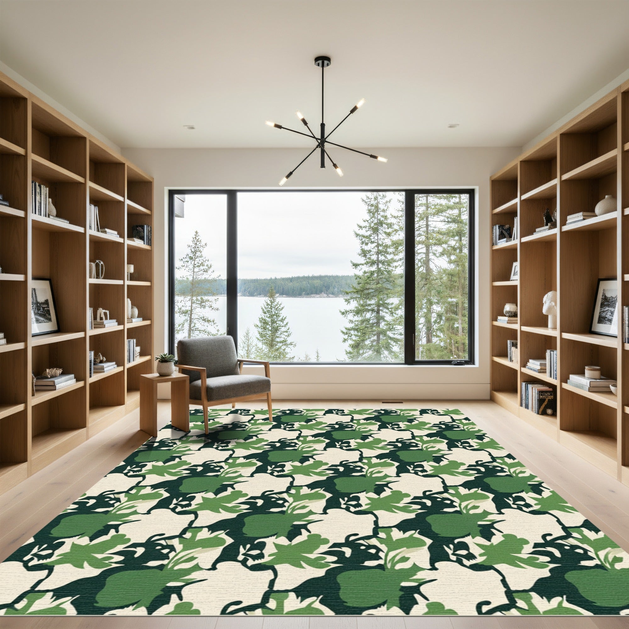 Green Leaf Abstract Organic Texture Rug