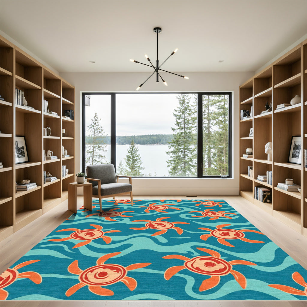 Abstract Orange Aquatic Creatures Rug