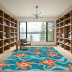 Abstract Orange Aquatic Creatures Rug