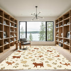 Brown Feline And Floral Whimsical Repeat Rug