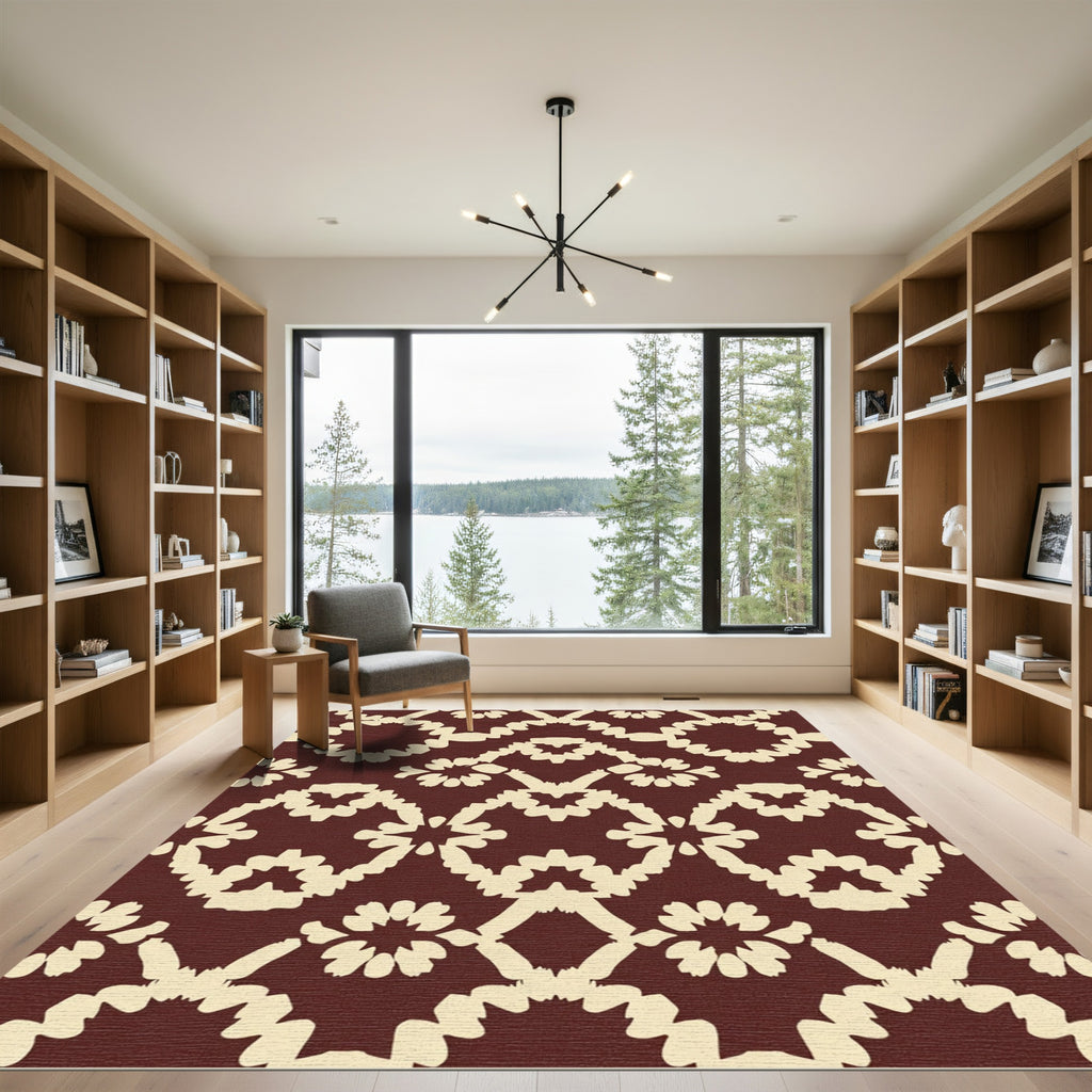 Crimson Floral Medallion Arrangement Rug