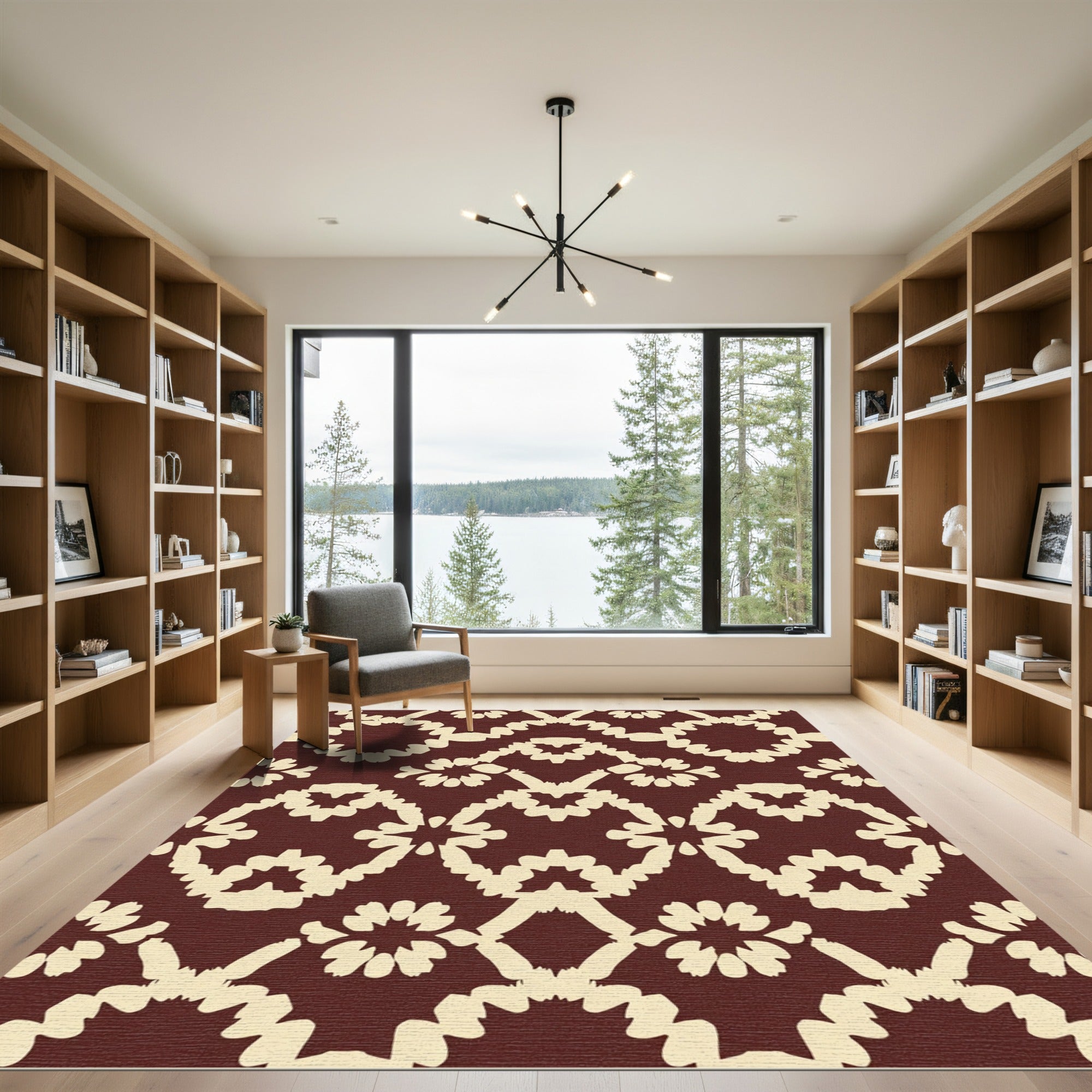 Crimson Floral Medallion Arrangement Rug