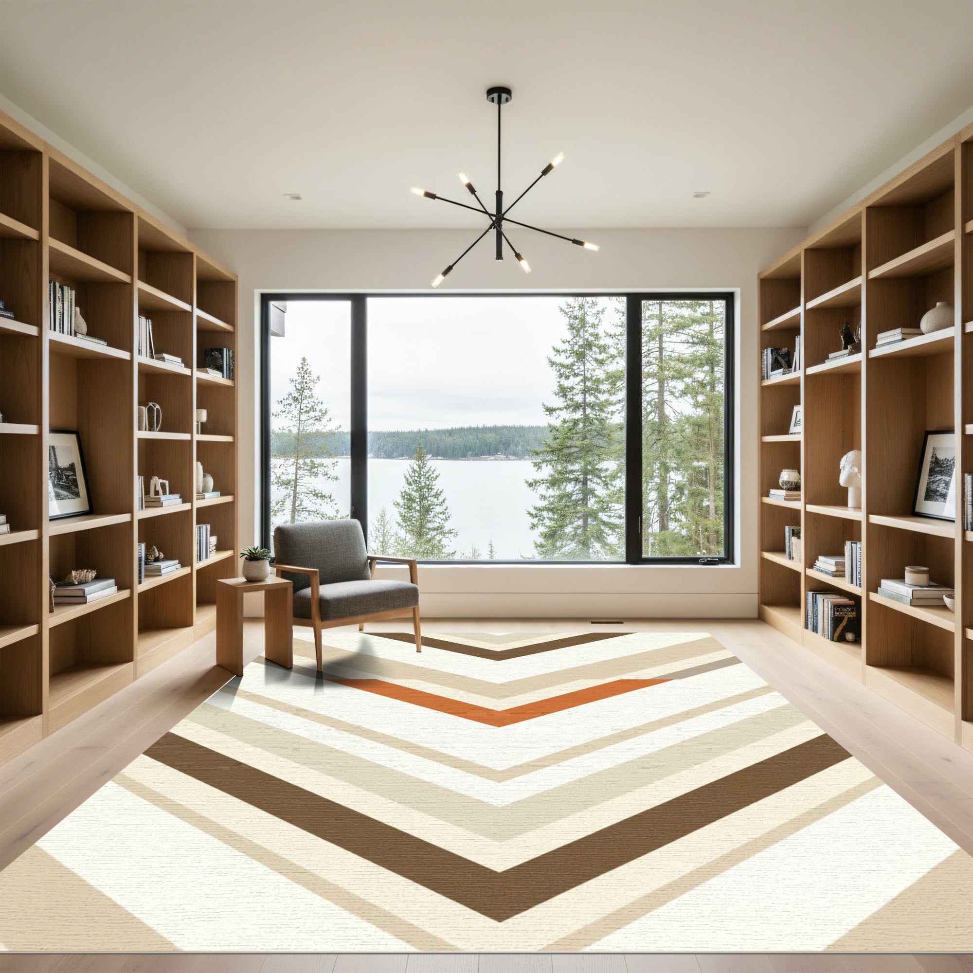 Earthy Chevron Geometric Lines Rug
