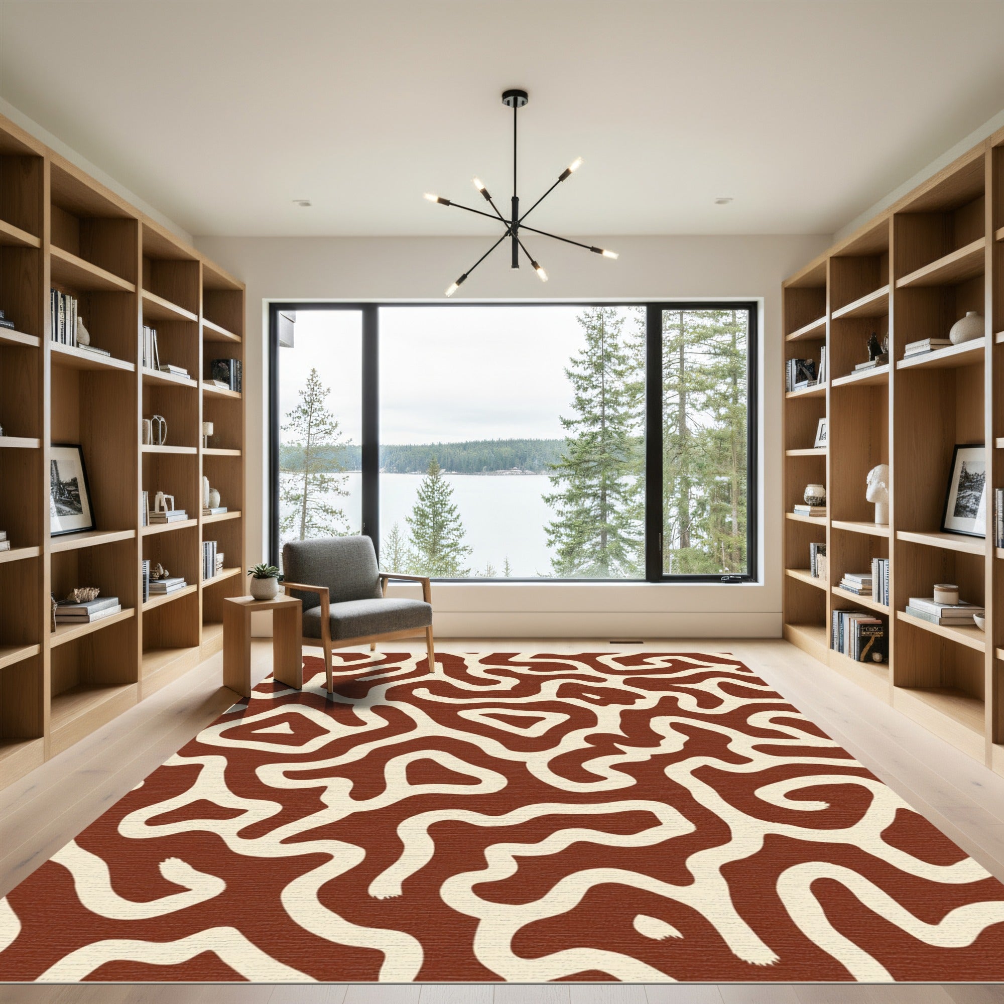 Warm Earthy Swirl Maze Rug