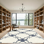 Cream Navy Interlocking Quatrefoil Rug